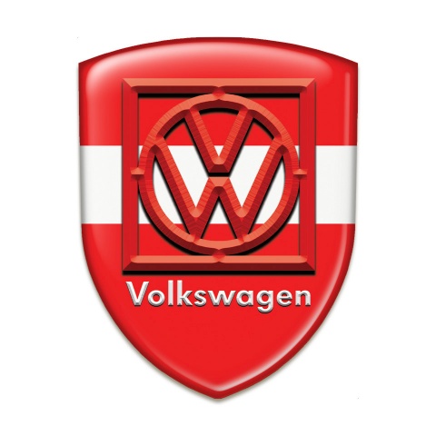 VW Emblem Badge Logo Red with White Ribbon Base Frame Logo Style 