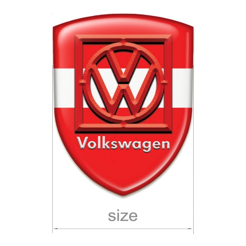 VW Emblem Badge Logo Red with White Ribbon Base Frame Logo Style 