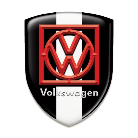 VW 3D Gel Emblem Black wit White Ribbon Base Red Frame Logo 