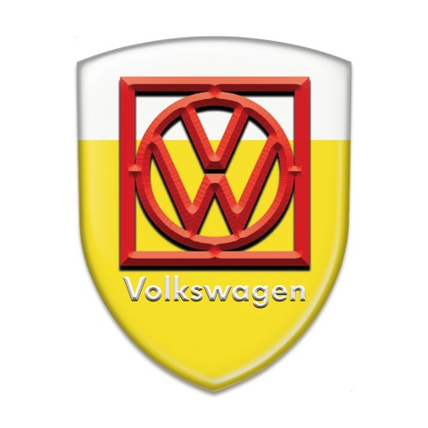 VW Emblem Interior Yellow White Print Red Frame Logo 
