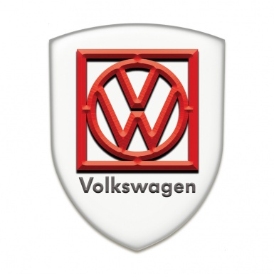 VW Self Adhesive Car logo Emblem White Print Red Frame Logo 