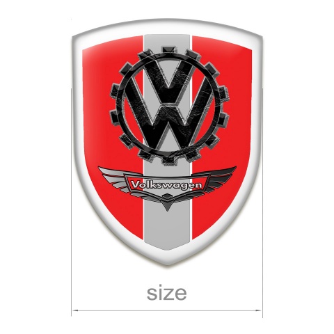 VW Car Interior Badge Red Base With Grey Ribbon and Bird Logo Effect