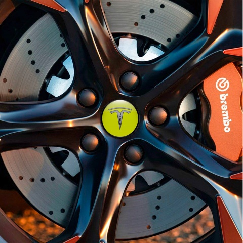 Tesla Wheel Silicone Emblems Center Cap 3D Yellow