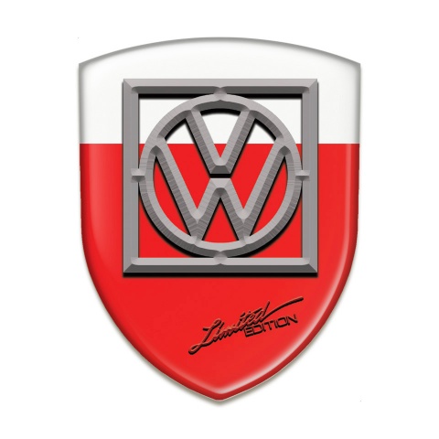 VW Domed Emblem Red White Design And Logo in Frame 
