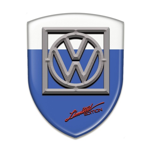 VW Resin Sticker Blue White Design and Logo in Frame 