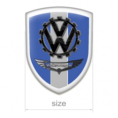 VW 3D Gel Emblem Blue Print with Grey Contour and Bird Logo Effect