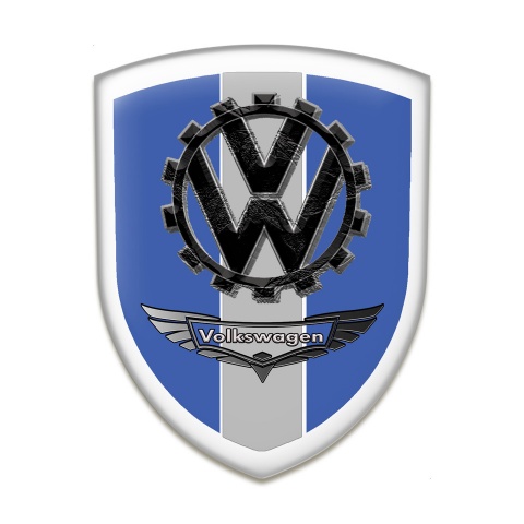 VW 3D Gel Emblem Blue Print with Grey Contour and Bird Logo Effect