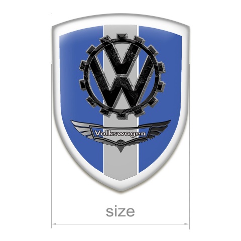 VW 3D Gel Emblem Blue Print with Grey Contour and Bird Logo Effect