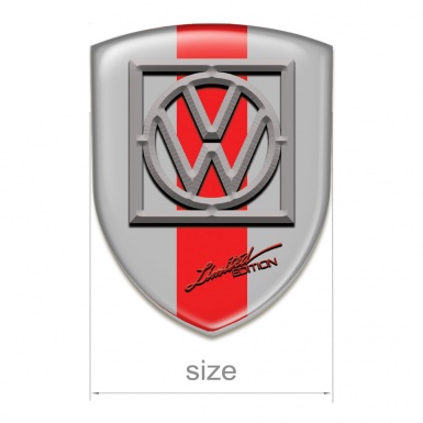 VW Self Adhesive Emblem Logo Grey wit Red Ribbon Design 