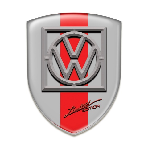 VW Self Adhesive Emblem Logo Grey wit Red Ribbon Design 