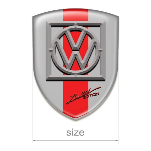 VW Self Adhesive Emblem Logo Grey wit Red Ribbon Design 