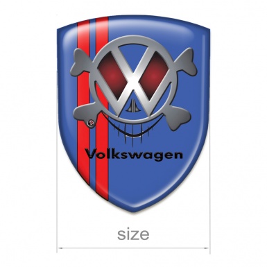 VW Emblem Badge Logo Blue with Red Lines and Skull Logo Design 