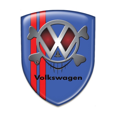 VW Emblem Badge Logo Blue with Red Lines and Skull Logo Design 