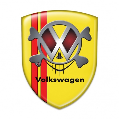 VW Emblem Badge Logo Yellow with Red lines Skull Logo Design 