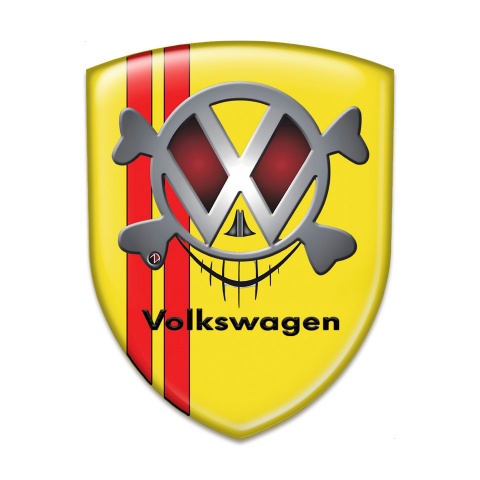VW Emblem Badge Logo Yellow with Red lines Skull Logo Design 