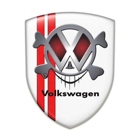 VW Logo Emblem White with Red Lines and Skull Logo 