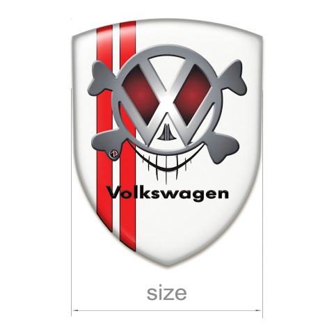 VW Logo Emblem White with Red Lines and Skull Logo 
