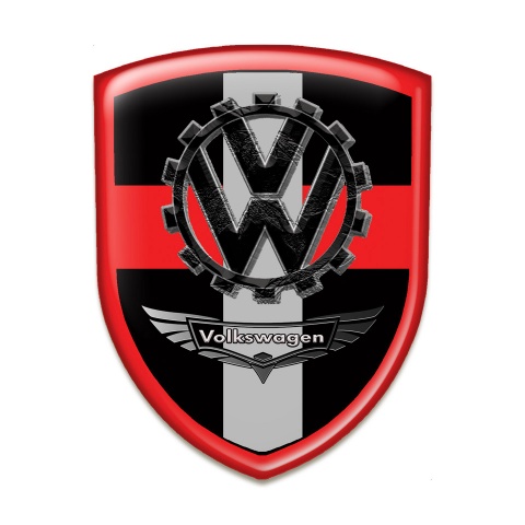 VW Tuning Emblem Black Base with Colored Cross Design 