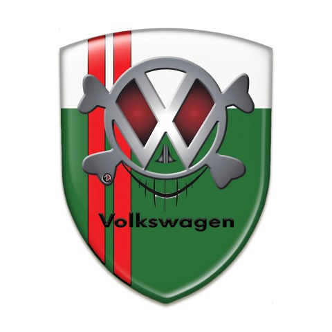 VW Domed Emblem Green White base Red Lines Skull Logo 