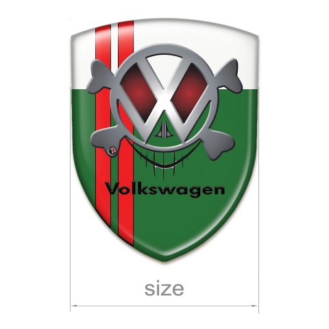 VW Domed Emblem Green White base Red Lines Skull Logo 