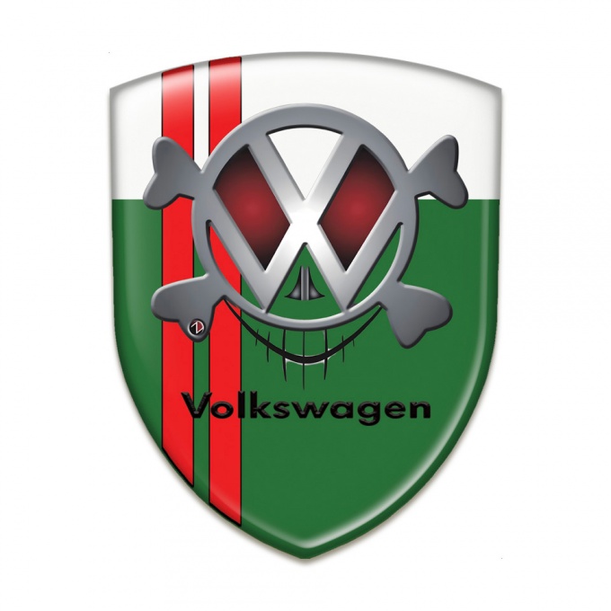 VW Domed Emblem Green White base Red Lines Skull Logo 