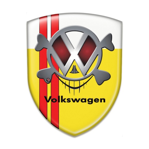VW 3D Gel Emblem Yellow White base Red Lines Skull Logo 