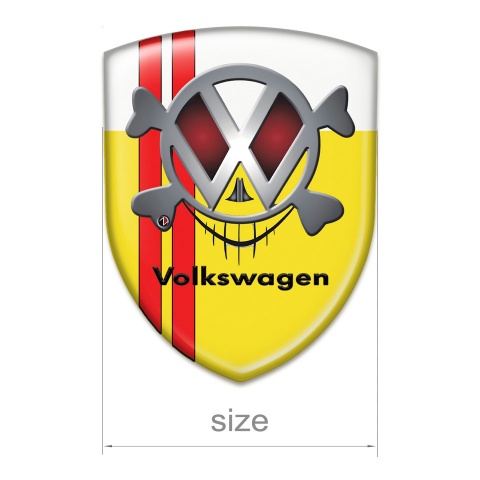 VW 3D Gel Emblem Yellow White base Red Lines Skull Logo 