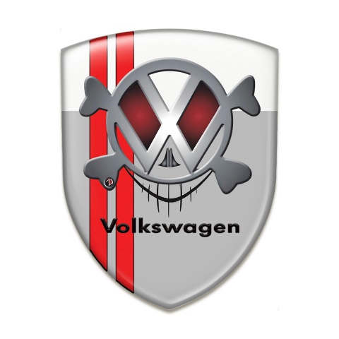 VW Emblem Exterior Grey White with Red Lines Design Skull Logo 