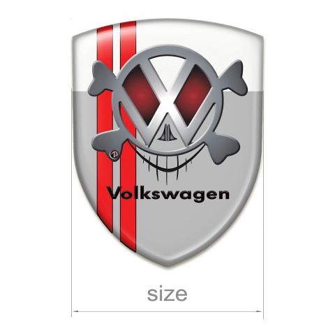 VW Emblem Exterior Grey White with Red Lines Design Skull Logo 
