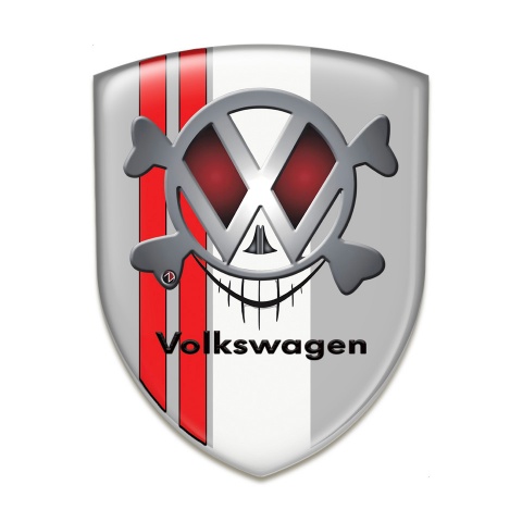 VW Emblem Interior Grey with White Ribbon and Red Lines Design 