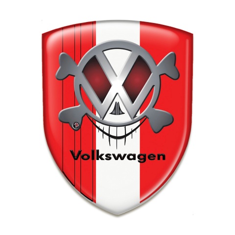 VW Tuning Emblem Red with White Tape design Skull Logo 