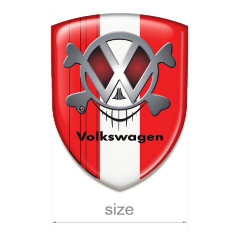 VW Tuning Emblem Red with White Tape design Skull Logo 
