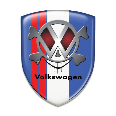 VW Car Accessories Badge Blue with Red White Tapes and Skull Logo 