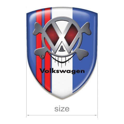 VW Car Accessories Badge Blue with Red White Tapes and Skull Logo 