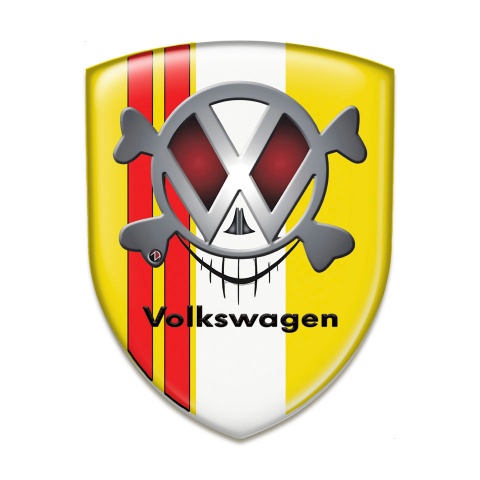 VW Car Interior Badge Yellow with Red Lines and Skul Logo Style 