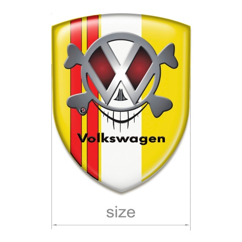 VW Car Interior Badge Yellow with Red Lines and Skul Logo Style 