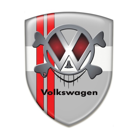 VW Silicone Car Decal Badge Grey Base Red and White Tapes with Skull Logo 
