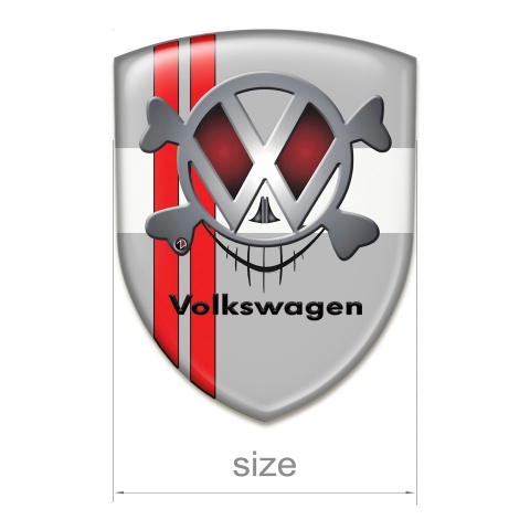 VW Silicone Car Decal Badge Grey Base Red and White Tapes with Skull Logo 