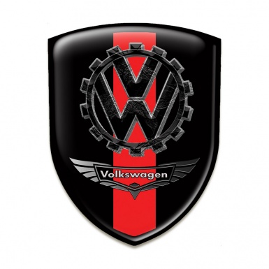 VW Silicone Badge Black Print with Red Tape and Bird Logo Effect 