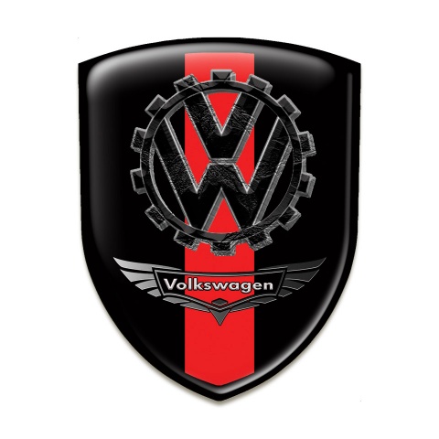 VW Silicone Badge Black Print with Red Tape and Bird Logo Effect 