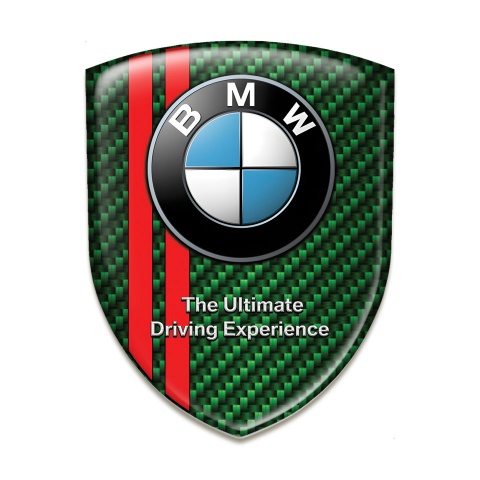 BMW Tuning Emblem Green Carbon with Red Stripes base and Classic Logo 