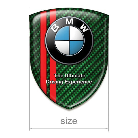 BMW Tuning Emblem Green Carbon with Red Stripes base and Classic Logo 