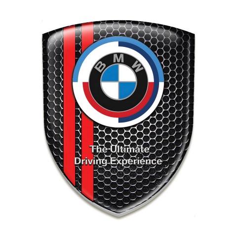 BMW Silicone Car Decal Badge Perforated Steel Red lines base New Style Logo 