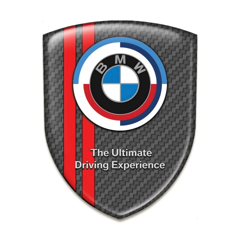 BMW Self Adhesive Emblem Logo Carbon with Red Lines Base and New Logo 