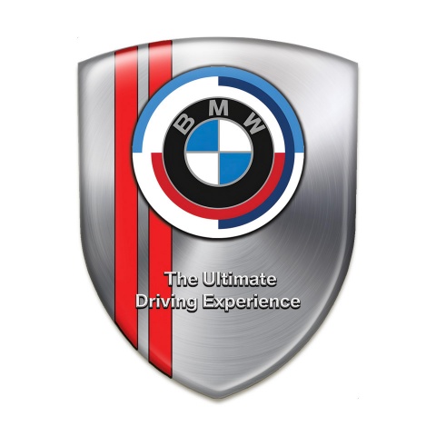 BMW Domed Emblem Metal Effect Base with Red Stripes and New Logo Design 