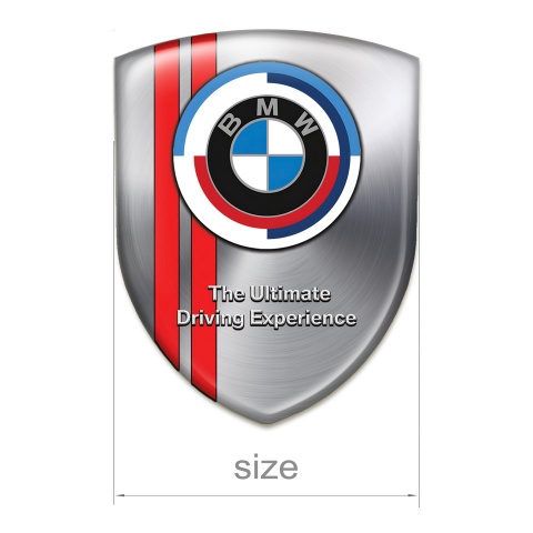 BMW Domed Emblem Metal Effect Base with Red Stripes and New Logo Design 