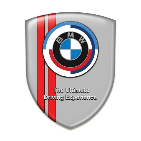 BMW Resin Sticker Grey Background Red Stripes and New Logo Style 