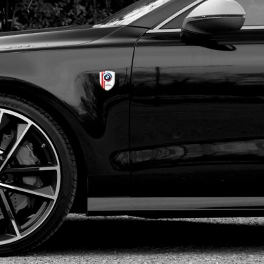 BMW Tuning Emblem White Print with Red Lines and New Logo Design
