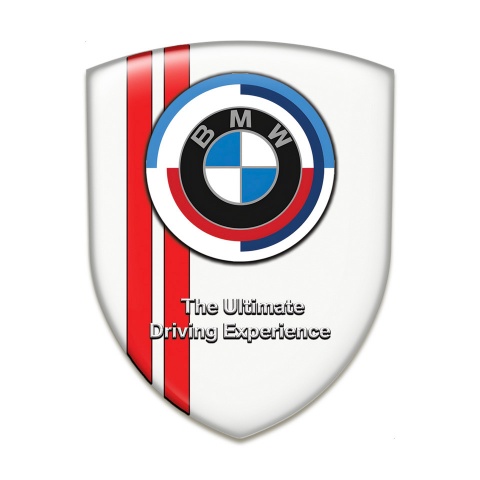 BMW Tuning Emblem White Print with Red Lines and New Logo Design