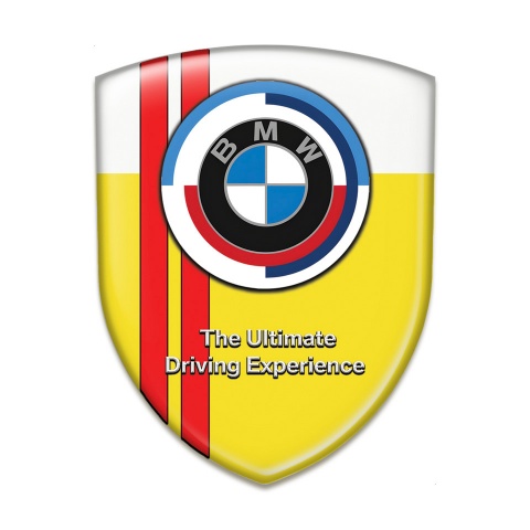 BMW Silicone Badge Yellow White Print with Red Lines Design 